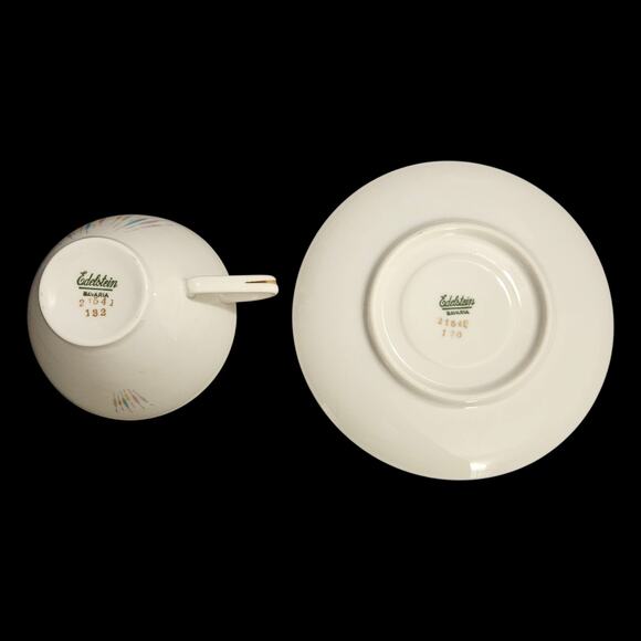 Edelstein Bavaria 21540 Cup & Saucer Set of 4 MCM Starburst Gold Trim - Picture 7 of 8